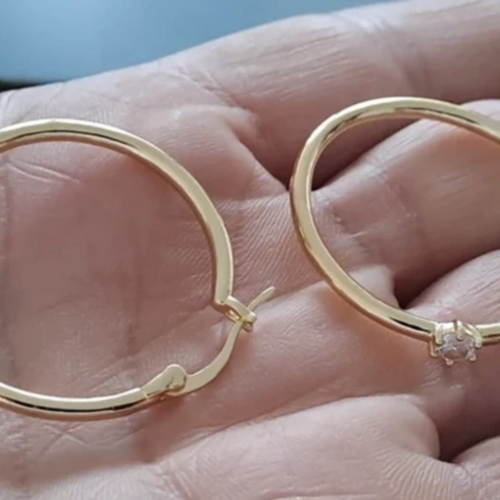 Créoles 35 mm plaquées or et zircons