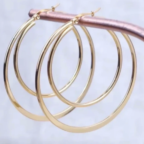 Créoles rondes double rang 55 mm dorées à l'or 14 carats