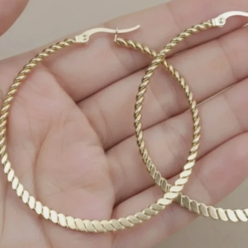 Créoles rondes tressées 50 mm dorées à l'or fin 14 carats