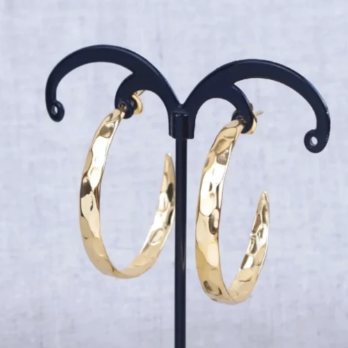 Créoles martelées 35 mm dorées à l'or fin 14 carats