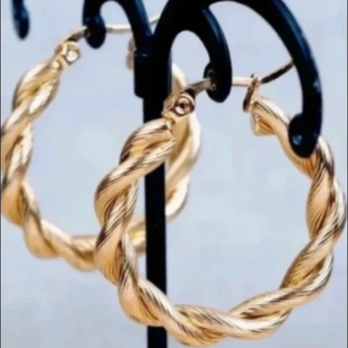 Créoles rondes tressées striées 30 mm doré à l'or fin 14 carats