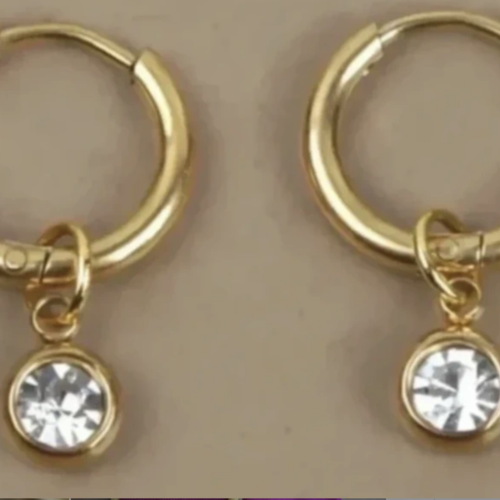 Créoles avec pampille strass doré à l'or fin 14 carats