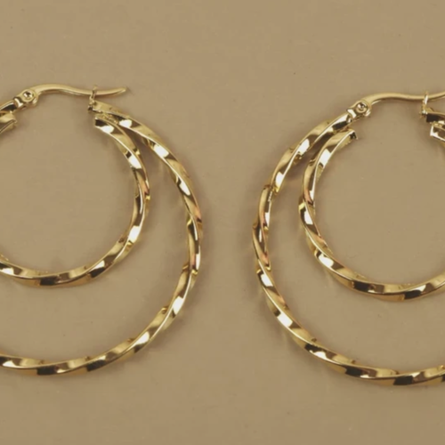 Créoles rondes torsadées double rang 45 mm dorées à l'or fin 14 carats