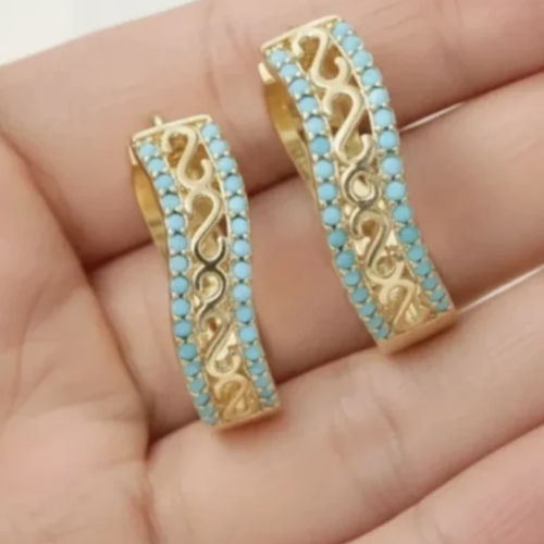 Créoles plaquées or 14 carats et turquoise