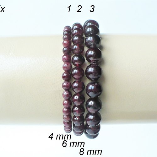 Bracelet grenat naturel, perles 4, 6, 8 mm au choix. bracelet élastique homme ou femme. gemme pierre fine.