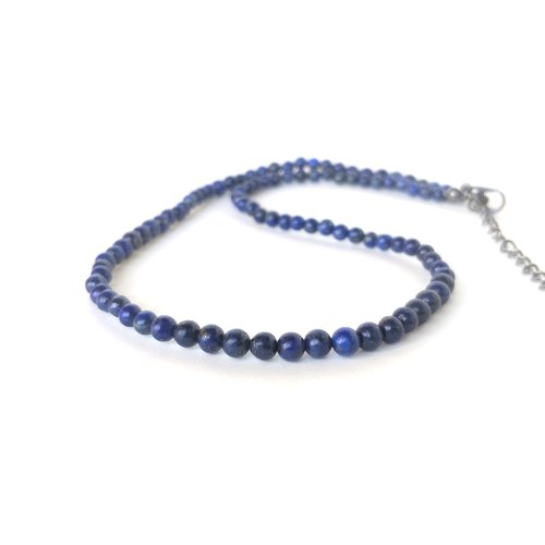 Collier lapis lazuli véritable (perles d'environ 4 mm). longueur au choix. homme, femme. pierre fine gemme.
