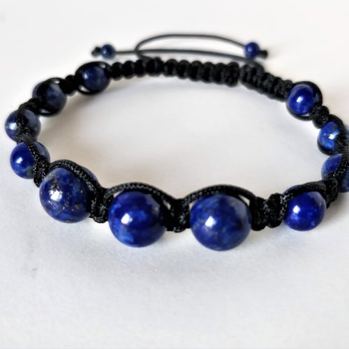 Bracelet shambala lapis lazuli véritable, perles rondes 6 et 8 mm. homme ou femme. pierre fine gemme.