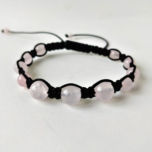 Bracelet shamaballa quartz rose véritable (perles d'environ 6 et 8 mm). homme ou femme. pierre semi-précieuse.