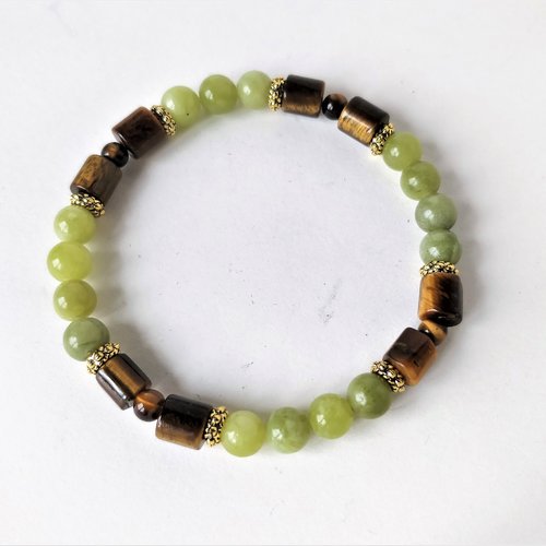 Bracelet oeil de tigre et jade vert (perles 6 mm). homme, femme. bracelet élastique. 01