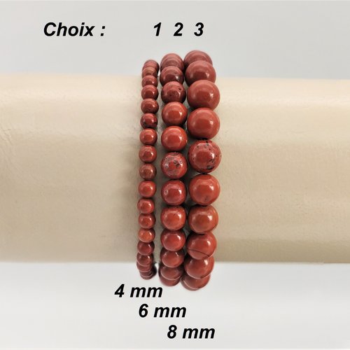 Bracelet pierre jaspe rouge naturelle. perles 4 mm ou 6 mm ou 8 mm au choix. gemme pierre fine semi-précieuse véritable.