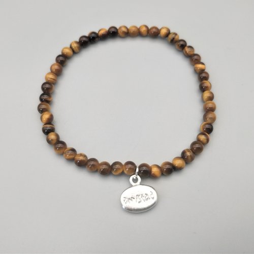 Bracelet "amistad" oeil de tigre véritable (perles 4 mm). homme, femme. pierre semi-précieuse naturelle