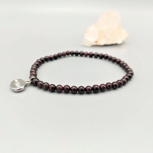Bracelet "amistad" grenat rouge véritable (perles 4 mm). homme, femme. pierre semi-précieuse naturelle