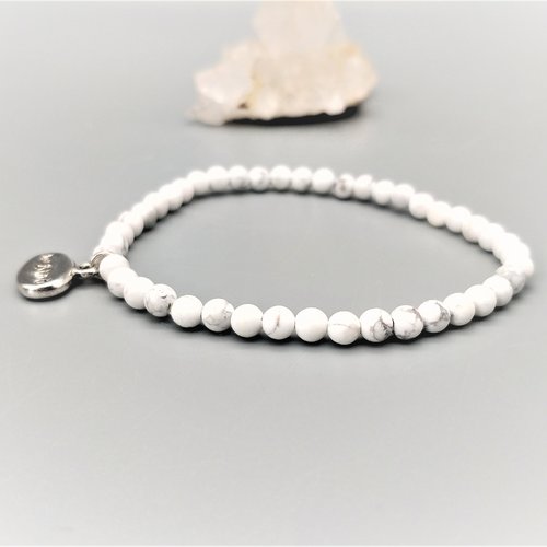 Bracelet "amistad" en howlite pierre véritable (perles 4 mm). homme, femme. pierre semi-précieuse naturelle