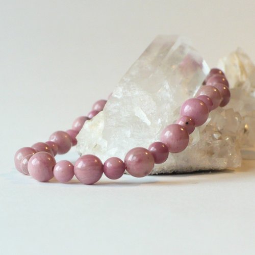 Bracelet pierres rhodonite rose naturelle. perles 4 et 6 mm. gemme pierre fine semi-précieuse véritable.