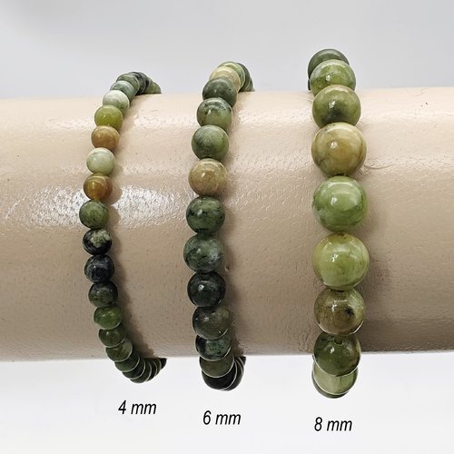Bracelets serpentine véritable, pierres 4 mm, 6 mm, 8 mm au choix. homme, femme. gemme pierre fine véritable.