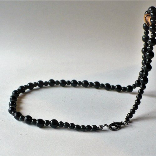 Collier obsidienne noire naturelle, pierres de 4 et 6 mm. longueur au choix. homme, femme. pierre fine gemme.