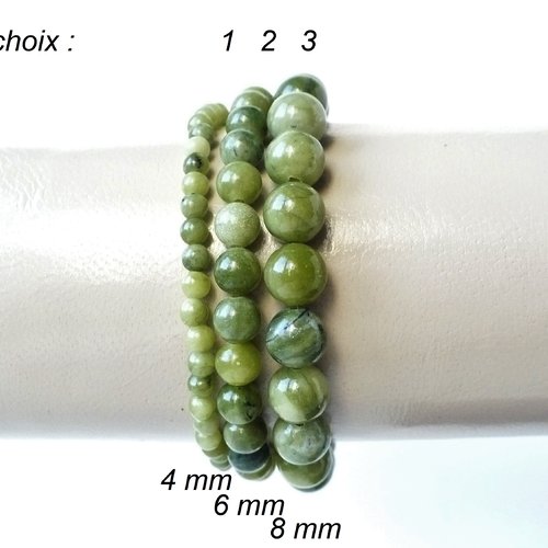 Bracelet jade vert naturel (au choix 4, 6 ou 8 mm). homme, femme. bracelet élastique. pierre fine naturelle.