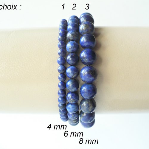 Bracelet lapis lazuli véritable, pierres rondes 4, 6, 8 mm au choix. pierre fine naturelle. homme ou femme. bracelet élastique.