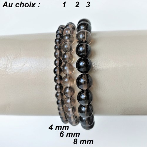 Bracelet quartz fumé véritable élastique, perles 4, 6, 8 mm au choix. homme, femme. pierre fine gemme.