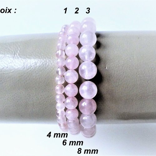 Bracelet quartz rose véritable élastique, perles 4, 6, 8 mm au choix. homme, femme. pierre fine gemme.
