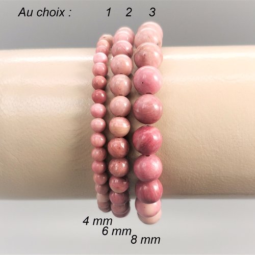 Bracelet rhodonite rose élastique. pierres 4 mm ou 6 mm ou 8 mm au choix. gemme pierre fine semi-précieuse véritable.