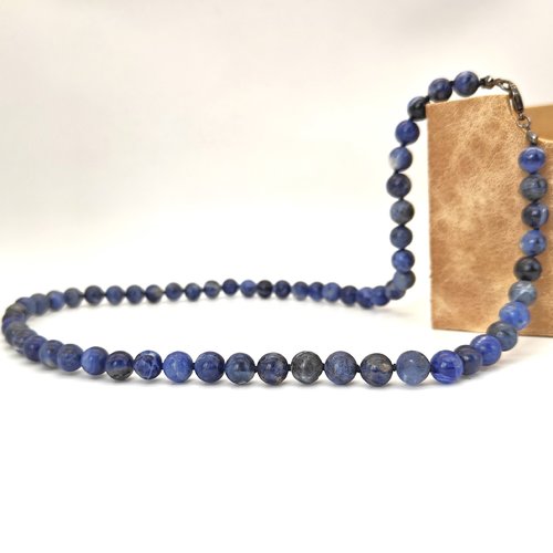 Collier sodalite, pierres véritables nouées, perles d'environ 8 mm. longueur au choix. homme, femme.