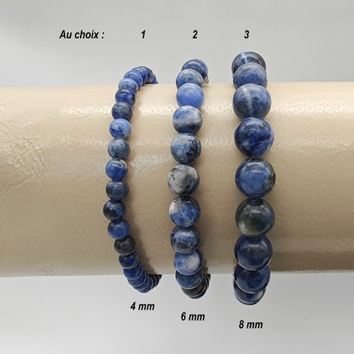 Bracelet sodalite naturelle, pierres 4 mm ou 6 mm ou 8 mm au choix. gemme pierre fine semi-précieuse véritable.