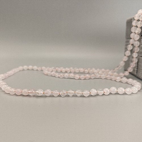 Collier pierres quartz rose, perles 6 mm nouées. homme, femme, gemme pierre fine naturelle. longueurs au choix.