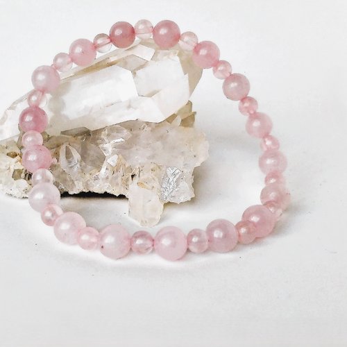 Bracelet quartz rose véritable, perles d'environ 4 et 6 mm. homme, femme. pierre fine naturelle.