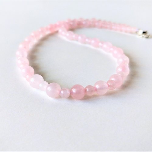 Collier quartz rose véritable, perles d'environ 4 et 6 mm. longueur au choix. homme, femme. pierre fine naturelle.