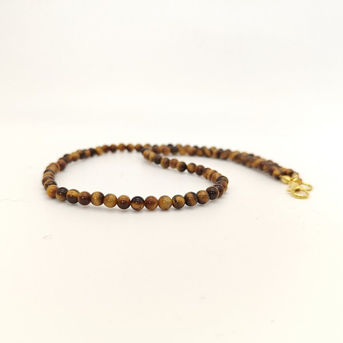 Collier oeil de tigre véritable 4 mm. longueur au choix. homme, femme. pierre fine gemme.