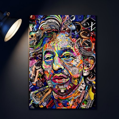 Tableau aluminium art pop portrait coloré – plaque métal décorative moderne prête à accrocher