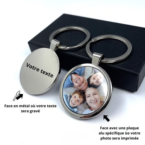 Porte-clés photo personnalisé acier et aluminium – gravure offerte, cadeau unique et durable