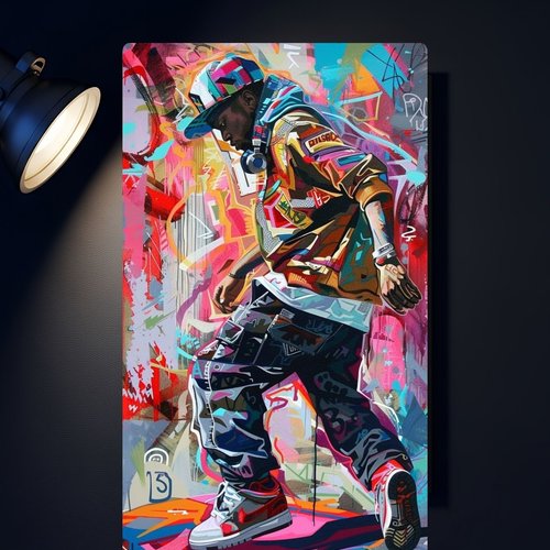 Tableau aluminium street art danseur urbain – plaque métal décorative moderne prête à accrocher