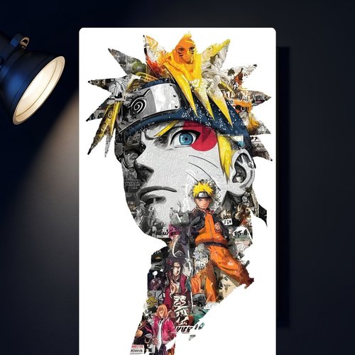 Tableau aluminium art manga portrait ninja – plaque métal décorative moderne prête à accrocher