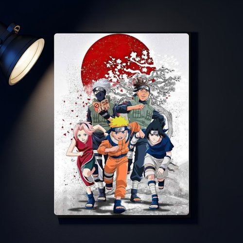 Tableau aluminium équipe ninja manga – plaque métal décorative moderne prête à accrocher