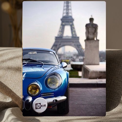 Tableau aluminium voiture vintage paris – plaque métal décorative élégante prête à accrocher