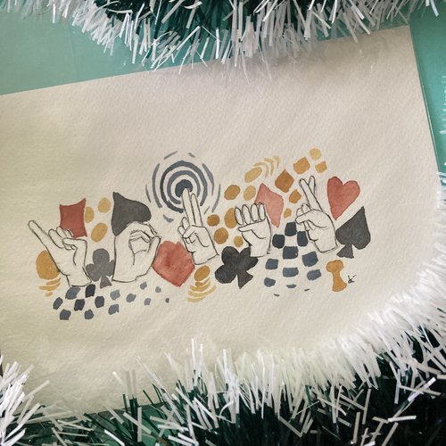 Aquarelle originale mot signé : jouer