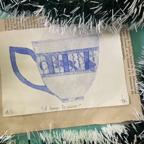 Gravure taille douce bleue