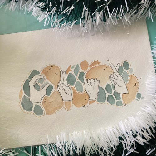 Aquarelle et mot signé : cuir