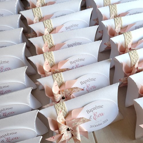 Boîte à dragée eden rose - champêtre rose pêche & jute - sakura - mariage, baptême, anniversaire, naissance