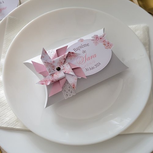 Boîte à dragée collection camille - rose - sakura -  baptême / mariage / communion