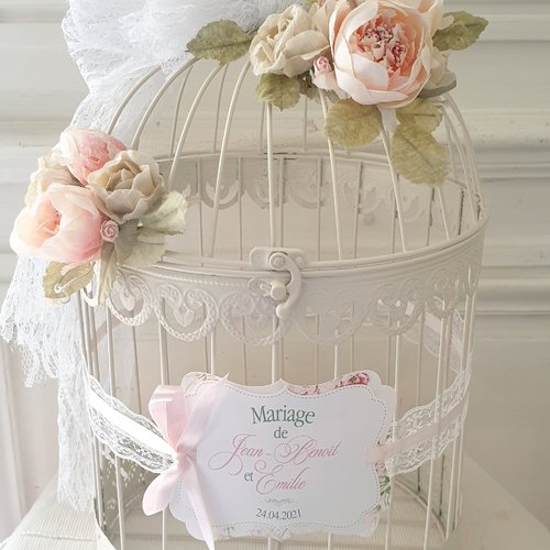 Urne / cardbox cage à oiseau - garden party - fer forgé - romantique / champêtre / chic - baptême/mariage/anniversaire