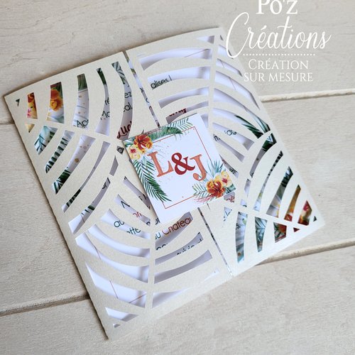 Faire-part/ invitation mariage tropical - finition irisé