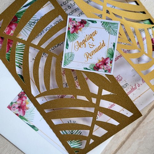 Faire-part/ invitation mariage tropical - or