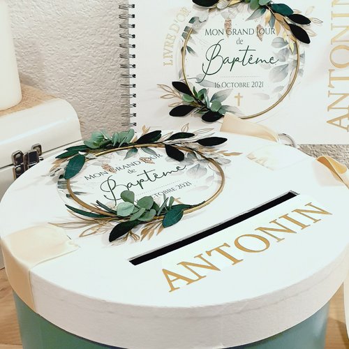 Boîte à enveloppe - collection sage green and gold - baptême / mariage / communion