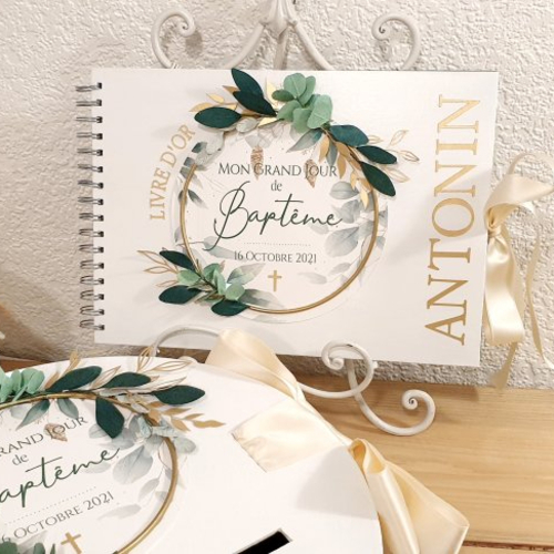 Livre d'or - collection sage green and gold - baptême / mariage / communion