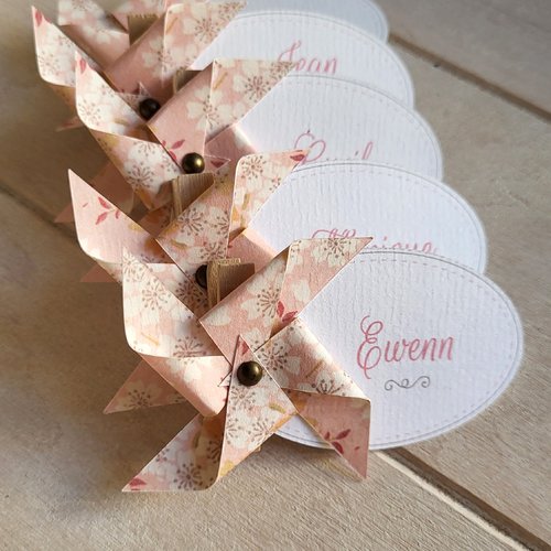 Marque-place ovale - collection eden - sakura rose - baptême / communion / mariage