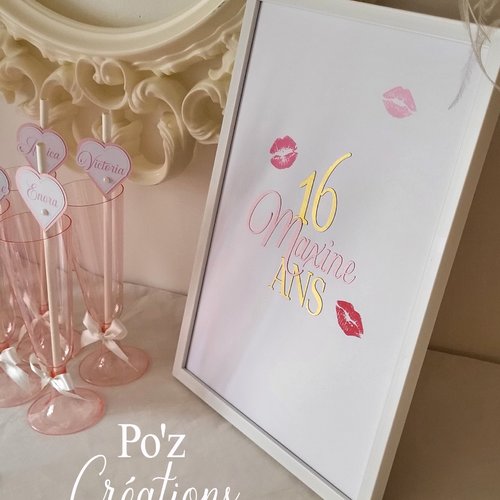 Affiche à bisous - girly - rose, blanc & or - anniversaire / mariage