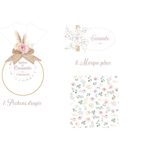 Pochon à dragée champêtre chic - théme et couleurs personnalisables - baptême / communion / mariage